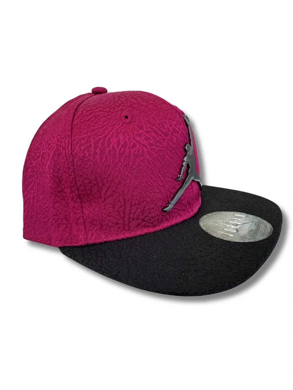 Jordan Snapback Hat in Magenta and Black with Elephant Print